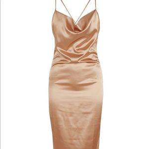 Boohoo Gold strappy silk dress